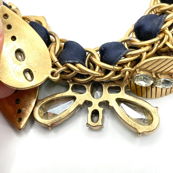 Ann Taylor Statement Necklace Gold Tone Vintage Glass Green Butterfly Rhinestone - Picture 7 of 14